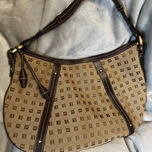 Brown Patterned Canvas Shoulder Bag